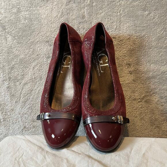 Attilio Giusti Leombruni Burgundy Patent Leather Cap Toe Ballet Flats US 9 - Picture 5 of 7